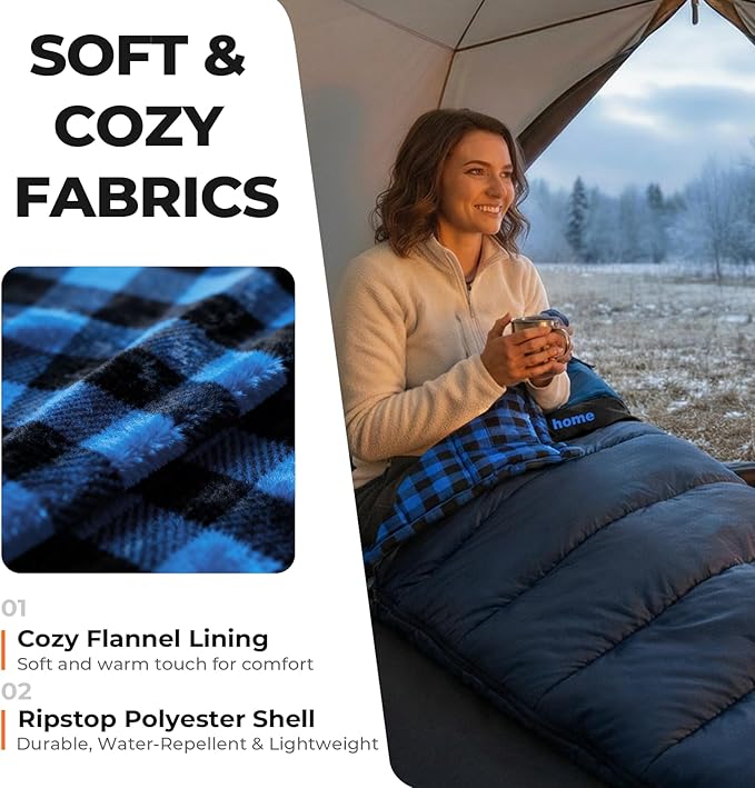 Cotton Flannel XXL Sleeping Bags for Adults Cold Weather Camping Sleeping Bag for Adults Kids Teens with Compression SackCamping Gear for TravelingHikingClimbingOutdoorIndoor