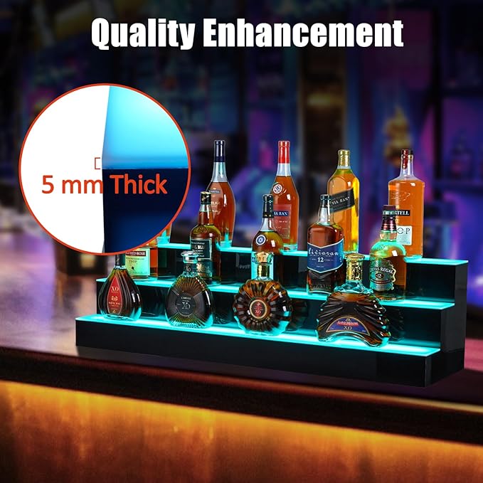 LED Lighted Wine Racks Countertop Wine Bottle Holder Liquor Bottle Display Shelf 3-Tier 40 Inch Acrylic Whiskey Rack with Remote &amp App Control USB Powered for Home Bar &amp Commercial Use