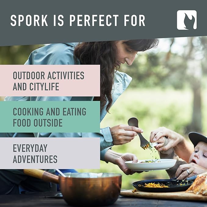 Light My Fire Titanium Spork Camping Spoon Fork Knife Combo Reusable Travel &amp Camping Utensils Durable Non-Toxic BPA Free Outdoor Backpacking Hiking Picnic Utensil - 1 Metal Spork