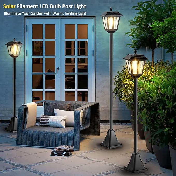 68 Solar Lamp Post Light Outdoor - 3000K Warm White IP45 Waterproof Post Solar Lights Outdoor Pole Lights Decorative Lamp for Yard Garden Patio Lawn Pathway Driveway Front/Back Door (2PK)