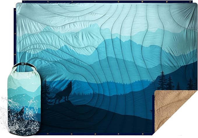 Outdoor Camping Blanket - Puffy Camping Blanket PackableSherpa Fleece Warm Blanket for Camping Outdoors Travel Stadium Festivals Beach Hammock 56x 78 Machine Washable DWR Lightweight