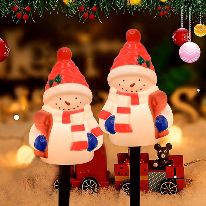 Christmas Snowman Pathway Stakes Lights 7Ft C7 Outdoor Landscape String Light with 4 Snowman Driveway Markers(E12 Base 5w) for Patio Yard Garden Lawn Decoration 1 Pack White