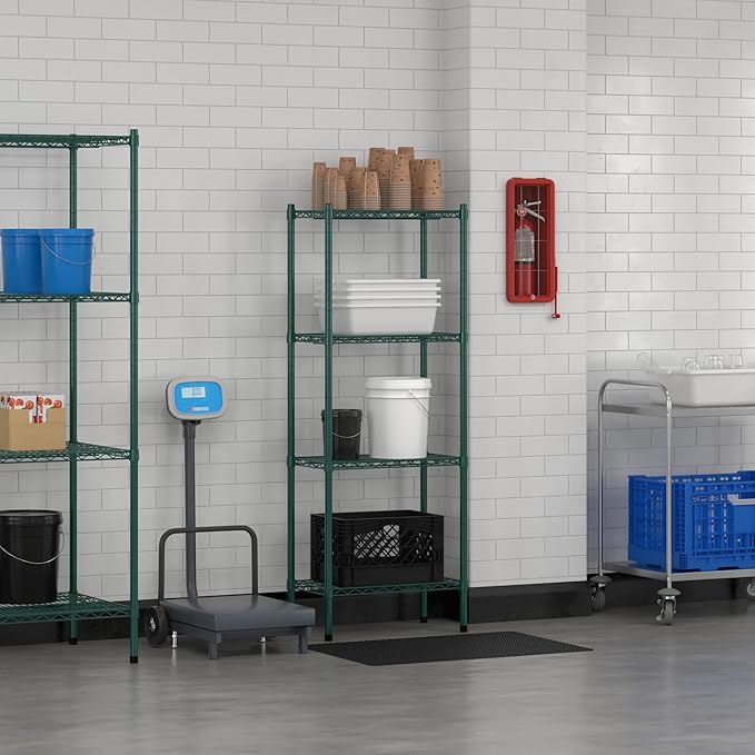 Commercial NSF Listed Green Epoxy Stationary Wire Shelving Kit 14 x 24 x 64 with 4 Shelves Perfect for Warehouse Walk-in Refrigerator Freezer Grocery Store Restaurant Dishroom