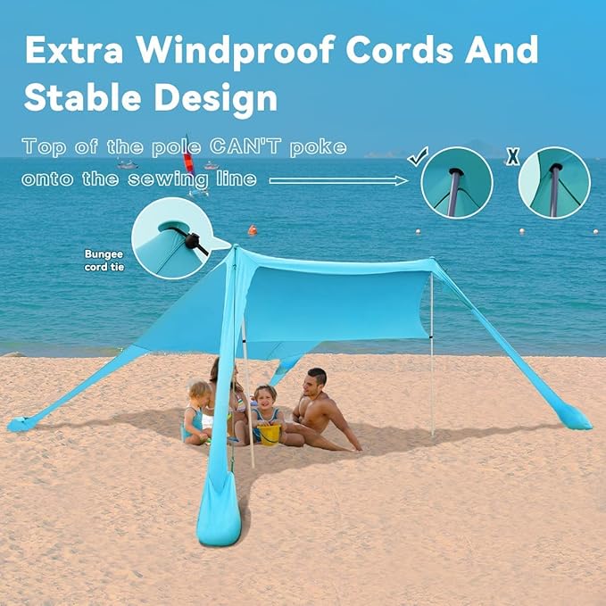 FBSPORT Beach Tent Sun Shelter Portable Beach Shade Canopy UPF50+ with Sandbags for Outdoor Family Camping Fishing Backyard Fun Picnic 7 x 7ft