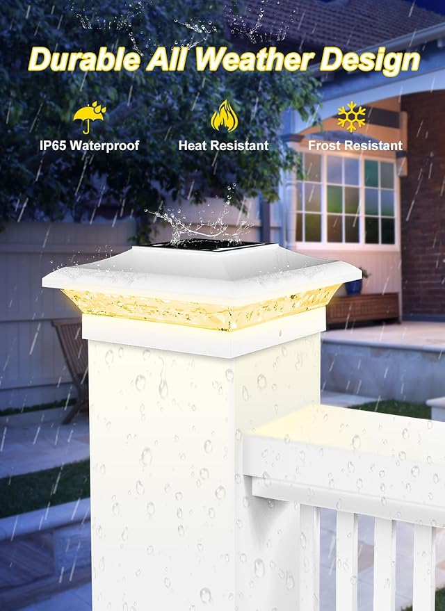 T-SUN 4x4 Post Cap Lights 12 Pack for Vinyl/Wooden Fence Auto Dusk to Dawn Outdoor Waterproof Warm &amp Cool White Solar Powered Deck/Patio Lighting