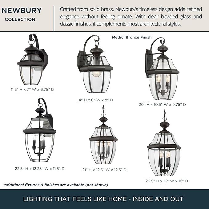 Quoizel Newbury 20 Outdoor Wall Lantern 2-Light Medici Bronze with Clear Beveled Glass E12 Base French Country Style