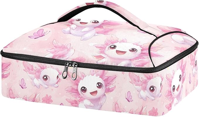 Casserole Carrier Adorable Axolotls Patterns PrintInsulated Casserole Carrier for Hot or Cold Food Thermal Lunch Tote for Potluck Parties Picnic Beach Fits 9 x 13 Inches Baking Dish