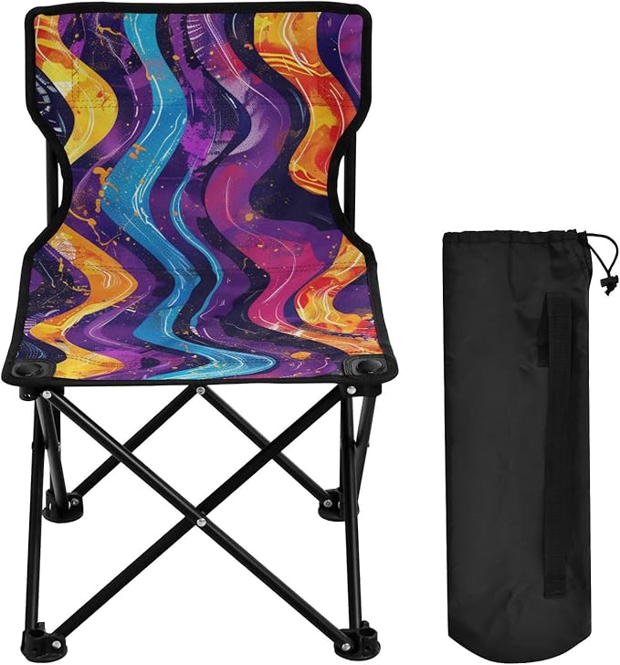 Abstract Colorful Rainbow Collapsible Portable Chairs for Adults Ultra Lightweight Ultralight Camp Chair with Carrying Bag Lawn Chair for Camp Lawn