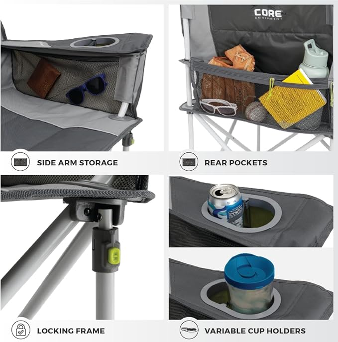 CORE Loveseat Outdoor Camp Chair | 2 Person Folding Double Lawn Chair with Storage Pockets for Accessories | Perfect for Concert Seat Festivals Sports Beach Travel &amp Picnic