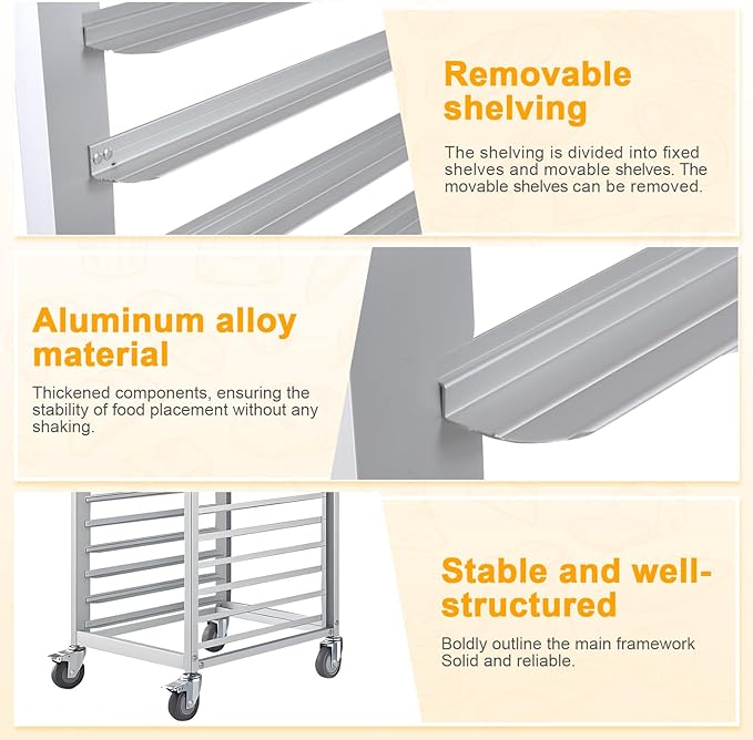 18 Tier Aluminum Home Commercial Kitchen Bakery Cooling Rack with 4 Wheels Commercial Kitchen Bun Pan Sheet Pan Rack for Restaurant Cafeteria Pizzeria
