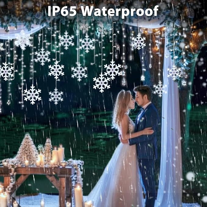 Minetom Snowflake Icicle Lights Outdoor 20FT 200 LED Icicle Christmas Lights with Timer 24 Drops 8 Modes Waterproof Christmas Light for Outdoor Outside Holiday Decoration Pure White