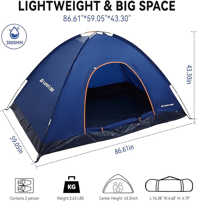 1/2/3/4 Person Tents Waterproof&ampWindproof Family Tents Camping-TentLightweight Portable Pop Up Tent for CampingHikingMountaineering or Beach Easy to Set Up Adventures Carry Bag