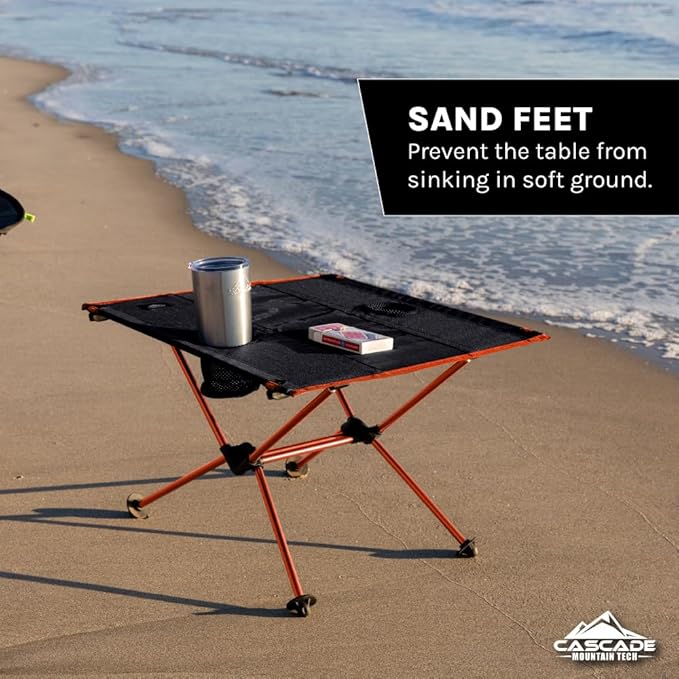 Cascade Mountain Tech Ultralight Camp Table - Lightweight for Backpacking Camping Sporting Events Beach and Picnics with Carry Bag - Black/Orange