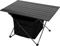 YSSOA Portable Folding Aluminum Alloy Camping Table with High-Capacity Storage and Carry Bag Large Size for Camping Traveling Hiking Fishing Beach BBQ Black