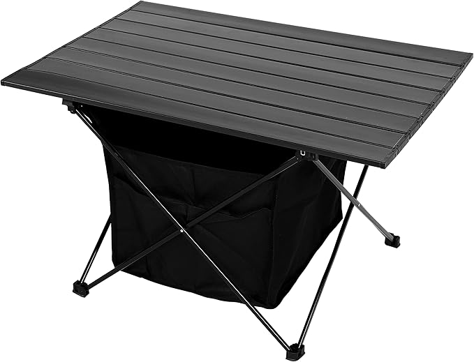 YSSOA Portable Folding Aluminum Alloy Camping Table with High-Capacity Storage and Carry Bag Large Size for Camping Traveling Hiking Fishing Beach BBQ Black