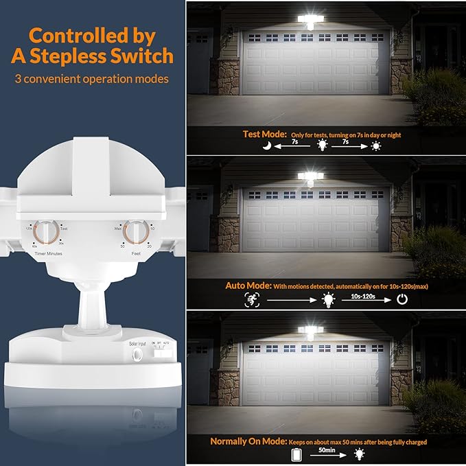 LEPOWER 1600LM LED Solar Security Lights Motion Outdoor Motion Sensor Light 5500K White Light IP65 Waterproof Outdoor Flood Solar Light with 3 Adjustable Head for Yard Garage（White）