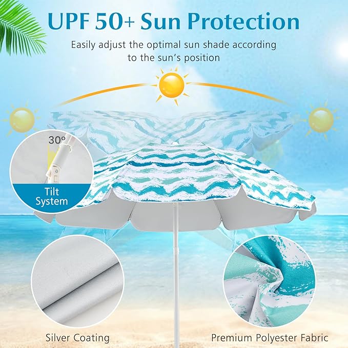 Tangkula 4 Pieces Beach Chair Set 2 Backpack Beach Chairs with Umbrella &amp Blanket Cup Holder &amp Armrests UPF50+ Folding Beach Umbrella with Tilt Adjustment Carrying Bag &amp Sand Anchor (B