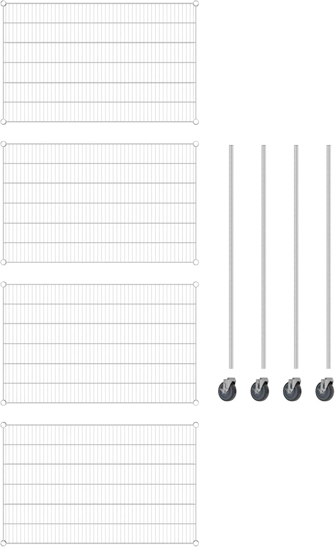 Commercial NSF Listed Chrome Mobile Wire Shelving Kit 30 x 48 x 60 with 4 Shelves Perfect for Warehouse Walk-in Refrigerator Freezer Grocery Store Restaurant Dishroom