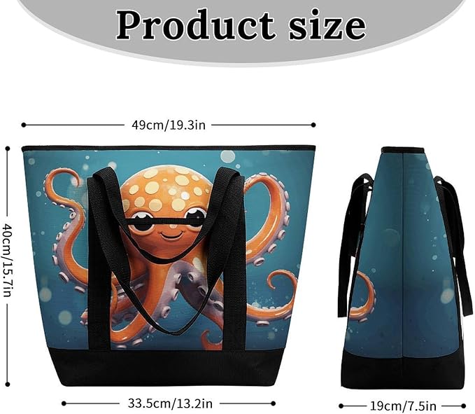 Insulated Shopping BagLarge Reusable Cooler Bags Cartoon Octopus Printed Foldable Shopping BagTravel Waterproof Shoulder Bag