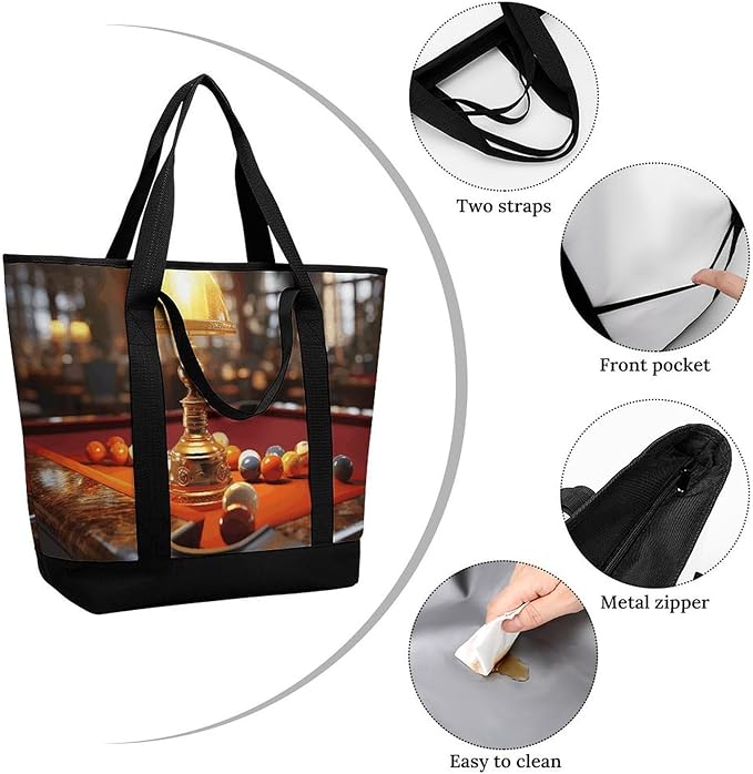 Insulated Shopping BagLarge Reusable Cooler Bags Billiards Printed Foldable Shopping BagTravel Waterproof Shoulder Bag
