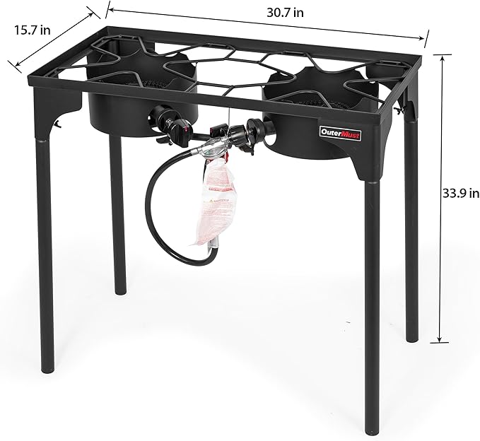2 Burner Propane Gas Stove with 0-3 PSI Adjustable Regulator and Removable Legs Gas Burners for Cooking Perfect for Home Brewing Seafood Boil and Camping