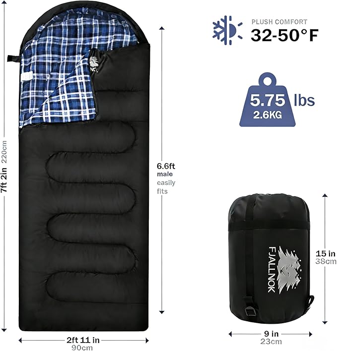 100% Cotton Flannel Sleeping Bag for Adults Big&ampTall Size Backpacking Lightweight Waterproof for Girls Boys Mens Teen for Camping Hiking Outdoor Travel with Compression Bags