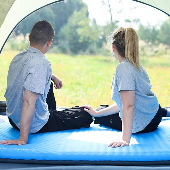 KingCamp Double Sleeping Pad 2 Person Queen R 7.5 Self Inflating Sleeping Pad 3 Thick Foam Mattress Mat with Contoured Design &amp Honeycomb Surface Cut for Camping Tent Car Backpacking (BLUE/CHARC