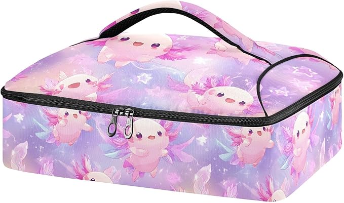 Casserole Carrier Prints Adorable Cute AxolotlInsulated Casserole Carrier for Hot or Cold Food Thermal Lunch Tote for Potluck Parties Picnic Beach Fits 9 x 13 Inches Baking Dish