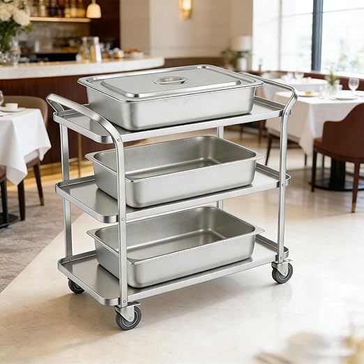 3 Pcs Stainless Steel Bus Tubs with Lid 4 Deep Meat Commercial Tote Box 17.7 x 13.7 Inch Silver Table Pans Dishwashing Utility Prep Tub for Daily Household Tasks Restaurant Services