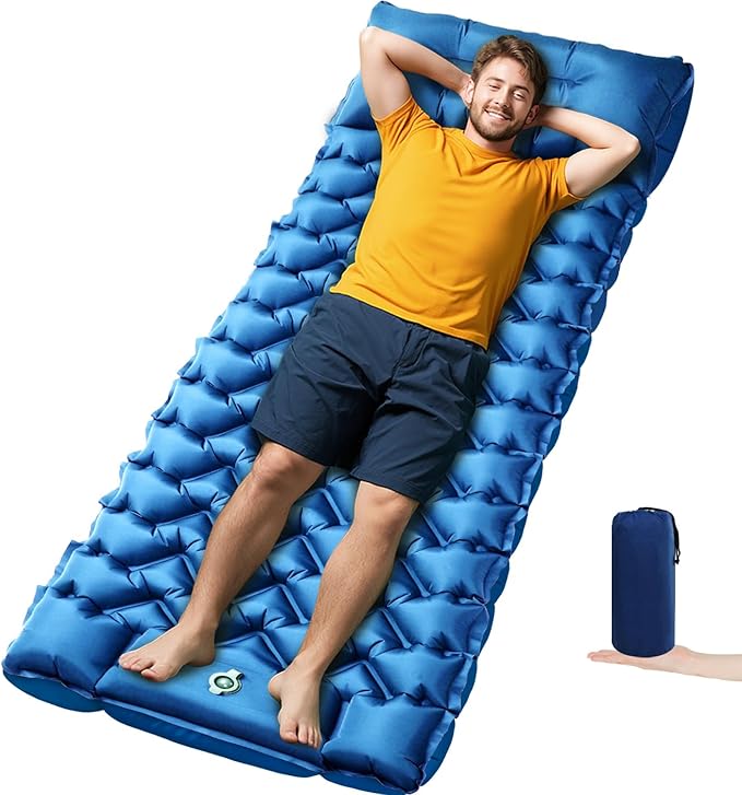 Sleeping Pad Compact Sleeping Pad for Camping with Pillow Built-in Foot Pump Inflatable Sleeping Mat for Travel Backpacking Hiking Sleeping Bag Tent Outdoor Adventure Camp Gear
