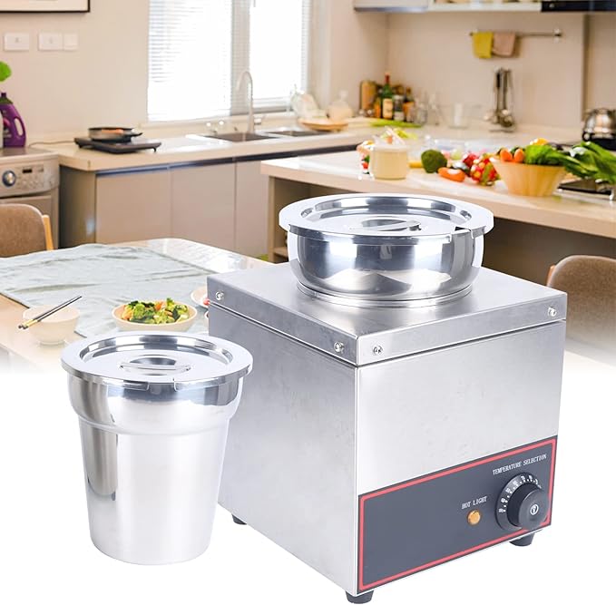 Commercial Grade Bain Marie Buffet Food Warmer 1 Round Pot Stainless Steel Food Warmer Steam Table for Catering and Restaurants 150W 110V (1 Round Pot)