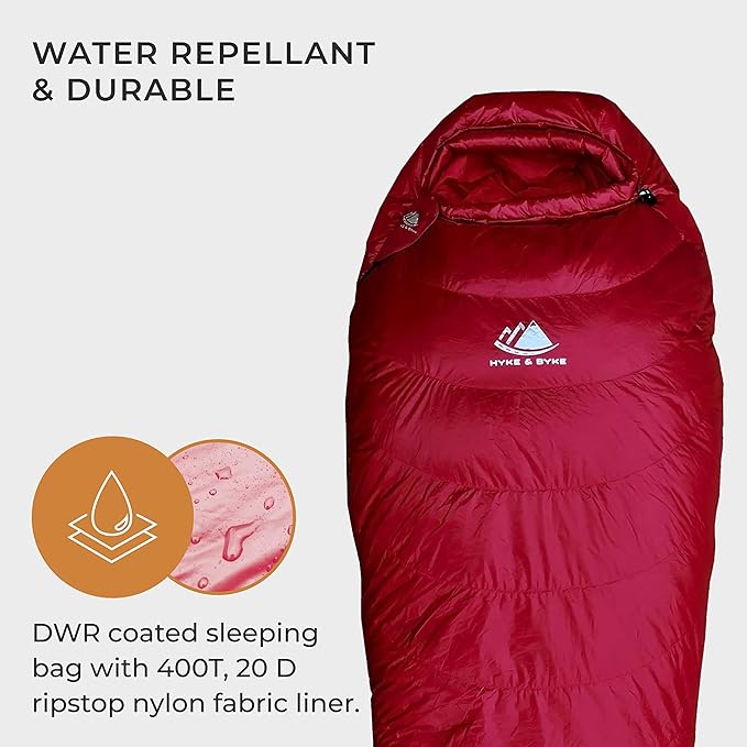 Hyke &amp Byke Shavano 32 F Hiking &amp Backpacking Sleeping Bag - 3 Season 650FP Duck Down Sleeping Bag - Ultralight - Black - 78in - Regular