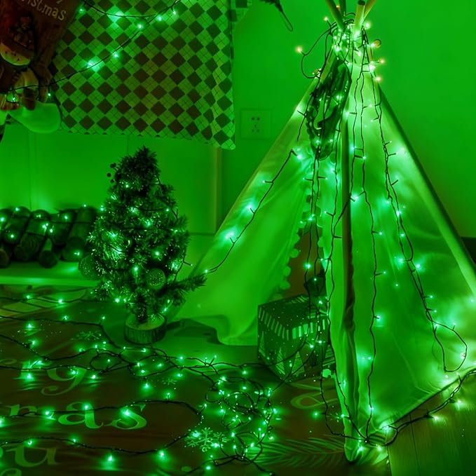 QITONG 165ft 500 LED Green Christmas Lights 8 Modes Christmas String Lights Outdoor Waterproof Plug in Green Wire Twinkle Light Indoor with 8 Modes