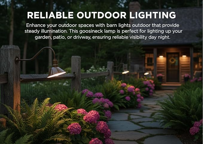AGB101-AS20-BZ Gooseneck Barn Light - Bronze Outdoor Dome with Incandescent Downlight | Wall-Mount Fixture for Patios Gardens Pathways and Large Outdoor Living Spaces