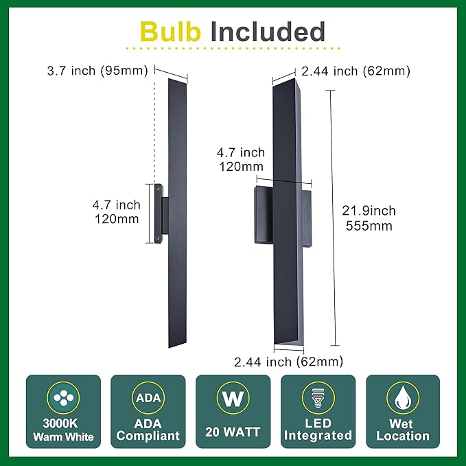 Modern Outdoor Porch Light Patio Lamp in 20W 3000K Integrated LED with Aluminum Triangle &amp Frosted Glass IP65 Waterproof Wall Sconce2 Pack(Textured Black)Can Installed in Any Direction.