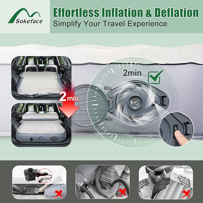 SUV Air Mattress with One-Click Charging Wireless Air Pump Detachable Pillow 10inch Air Mattress for Jeep Wrangler JK JKU JL JLU Unlimited 4 Door Heavy Duty Car Camping Patent Pending