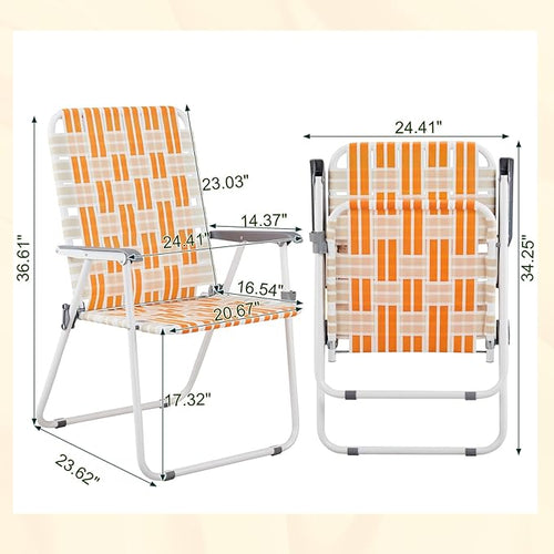 2 Pack Lightweight Folding Chair for AdultsOutdoor Beach Portable Lawn ChairPortable Backpack Foldable Camping ChairFolding Beach Chairwith Armrestsfor Patio Pool Yard Garden (Orange &amp White)