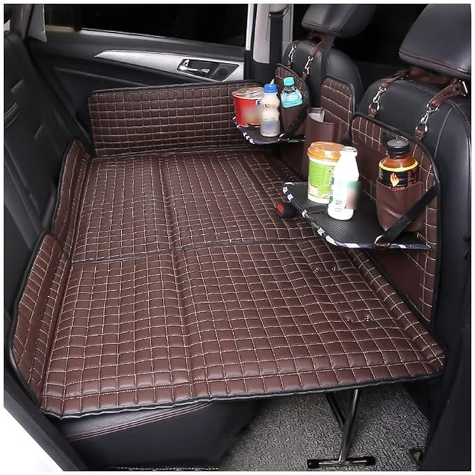 Non-Inflatable Car Mattress for SUV Foldable Leather Back Seat Bed Holds 300kg Brown