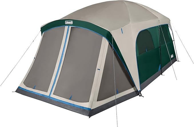 Coleman Skylodge 12-Person Camping Tent with Rainfly &amp Screened Porch XL Weatherproof Family Tent Fits 4 Queen-Sized Airbeds Color-Coded Poles &amp Sleeves Made of PFAS-Free Materials