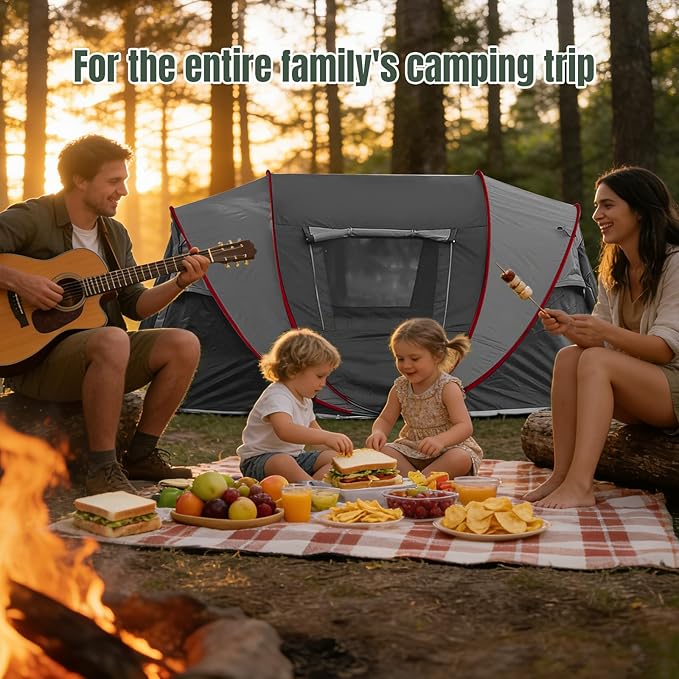 Instant Pop Up Camping Tent 4-6 Person TentsAutomatic Set Up Tent in 3 SecondsWaterproof Sunshade Family TentPortable Lightweight Dome Tent for Outdoor CampingHikingTravel &amp Beach