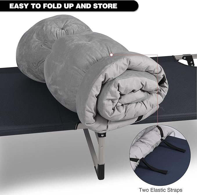 REDCAMP Folding Cot Pads for Sleeping Extra Thick Soft Comfortable Velvet &amp Corduroy Cotton Camping Cot Mattress Pad for Backpacking Hiking Black Blue Brown Grey 75x30 inches