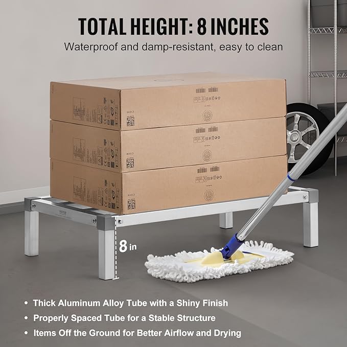 VEVOR Aluminum Dunnage Rack 36” x 20” Commercial Food Floor Rack 8” Off The Floor 1000 lbs Capacity All-Welded Aluminum Storage for Storage in Restaurants Kitchens Garages and Vehicles
