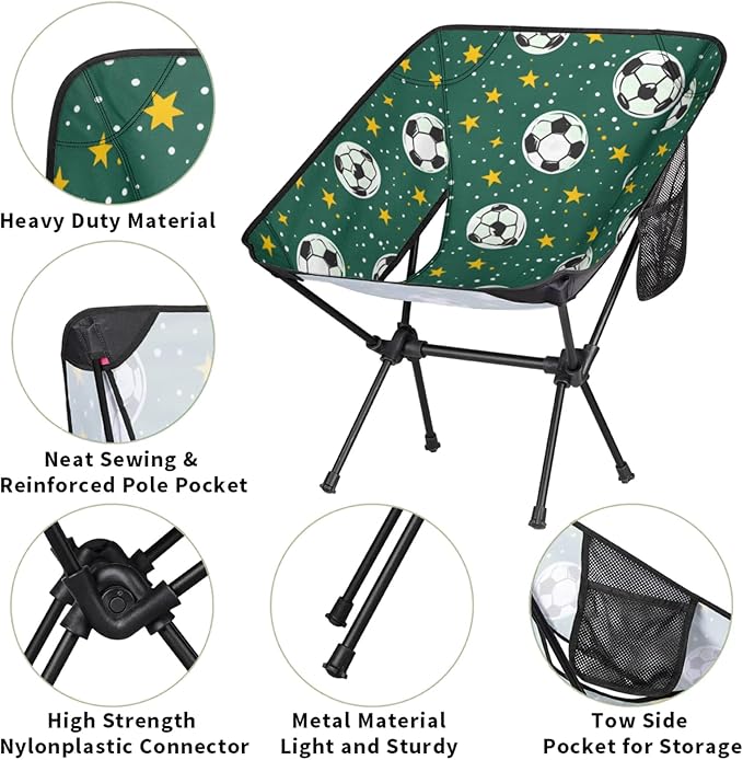Honeybaby Folding Camping Chair Soccers Stars Print Camping Chairs Lightweight Portable Chair Outdoor Foldable Chairs for Camping Travel Picnic Beach Hiking