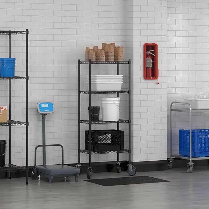 Commercial NSF Listed Black Epoxy Mobile Wire Shelving Kit 14 x 24 x 60 with 4 Shelves Perfect for Warehouse Walk-in Refrigerator Freezer Grocery Store Restaurant Dishroom