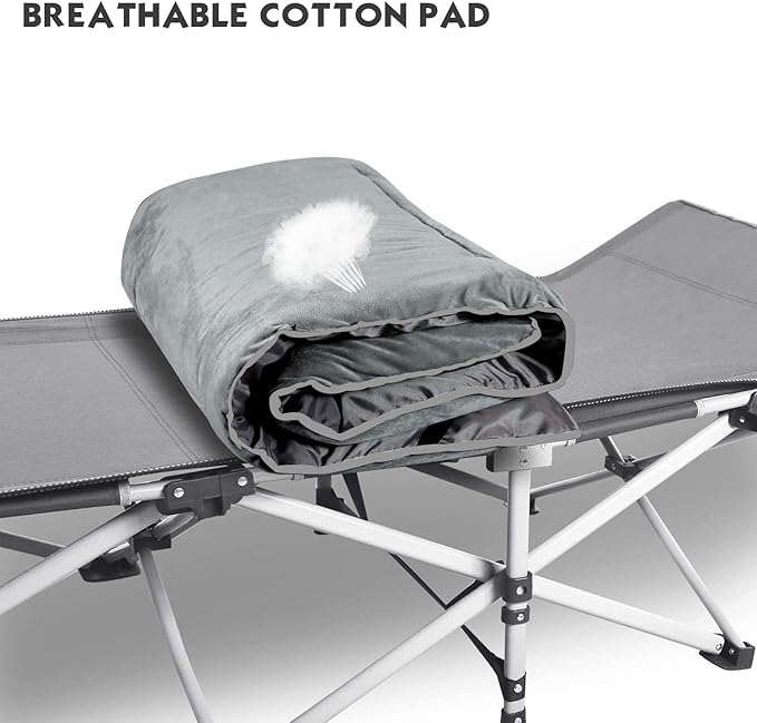 LITA XL Cot Pads for Camping Soft Comfortable Cotton Thick Sleeping Cot Mattress Pad 72x26 Grey and Navy Blue (Only Pad)