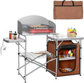 GYMAX Aluminum Portable Camping Kitchen Folding Cooking Table with 26 Tabletop Detachable Windscreen &amp Carrying Bag Outdoor Grill Table for BBQ Backyards