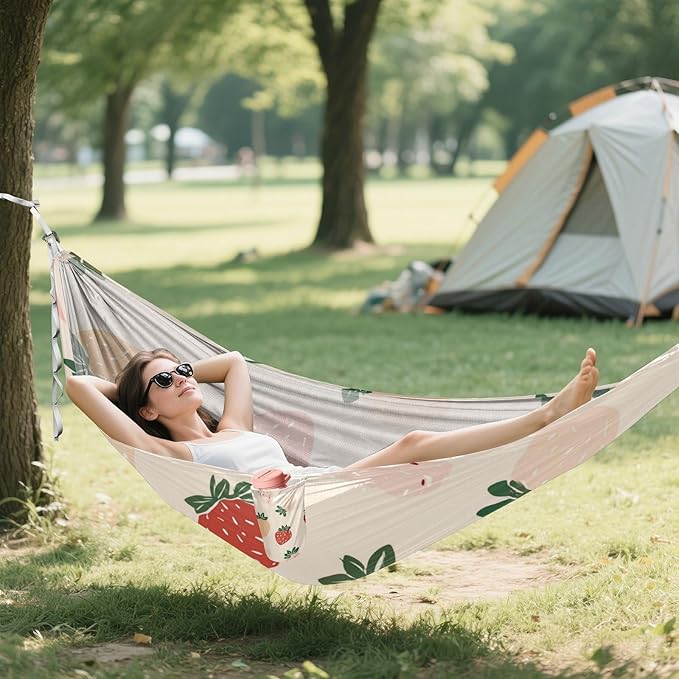 OTVEE Camping Hammock Berry Flower Art Portable Hammocks 500lb Upgraded Thickened Durable Single Hammocks with Tree Straps &amp Travel Bag for Camping Outdoor Indoor Patio Backyard