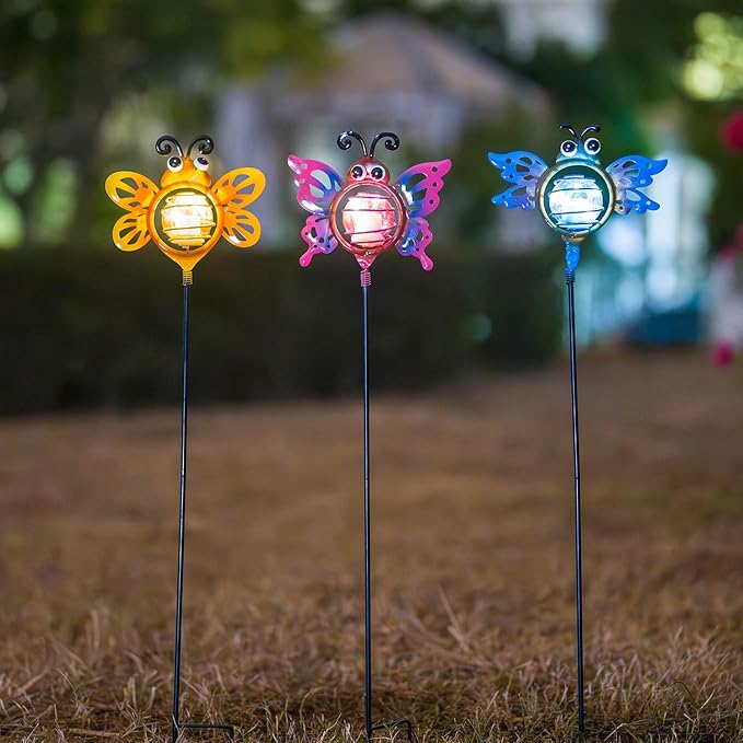 Decorative Solar Lights Outdoor Solar Bee Lights 3 PcsGarden Decorative Stake Lights for Pathway Yard Lawn Decoration Mothers Day Mom Gifts