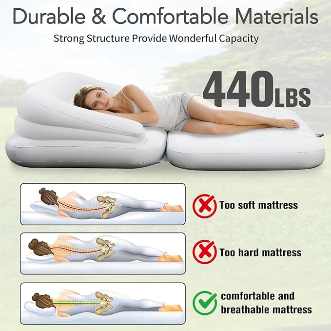 Full Size Inflatable Sofa Bed with Air Pump2-in-1 Blow-Up Couch and Folding Air Mattress Bed for HomeCampingand Guests