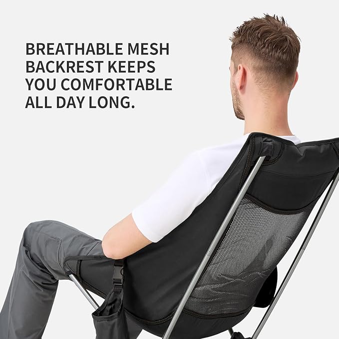 Camping Chair Lightweight Backpacking Hiking Chair Compact Portable 220 lbs Capacity Comfortable Widened Seat Folding Chair (Black)